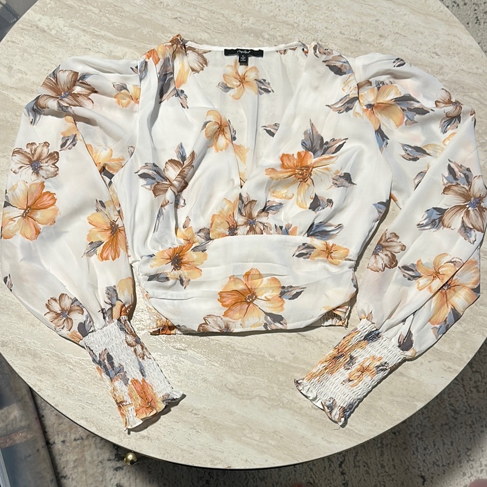 Papaya Cream Wrap Smocked Crop Blouse